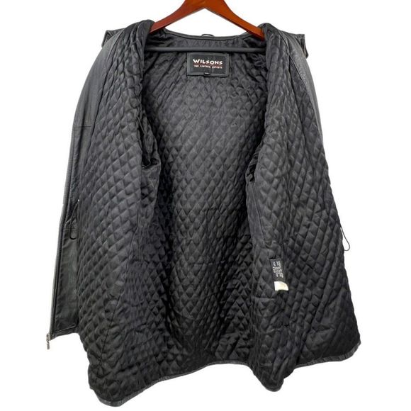 Vintage 90s Wilsons Leather Hooded Drawstring Waist Anorak Parka Jacket Coat - Picture 6 of 7